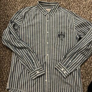 RVCA Blue and White Striped Casual Shirt